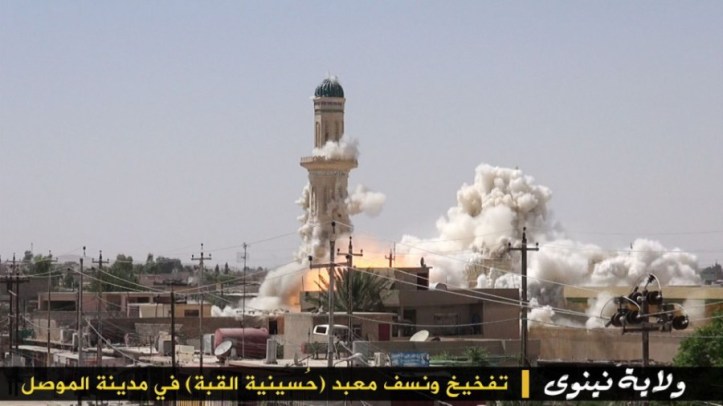 Hussinit Alquba Mosque in Mosul, Nineveh Province, Iraq. Destroyed by Da’esh in 2014
